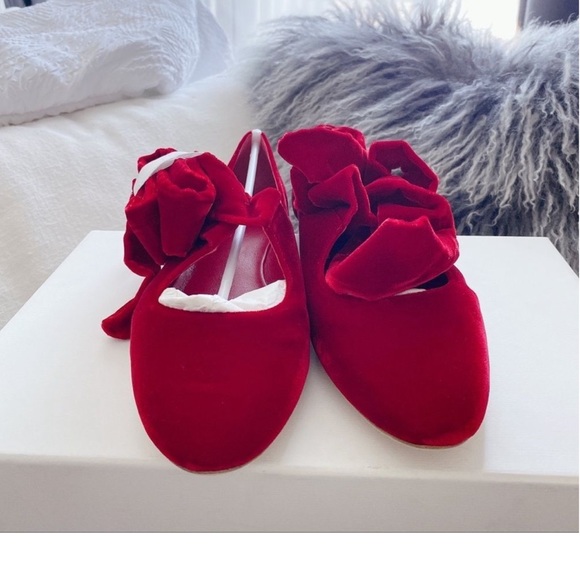 The Row Elodie Velvet Ankle-wrap Ballet Flats Red 38 - Picture 5 of 12